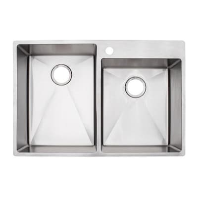 Franke Vector 33-in x 22-in Stainless Steel Double Offset Bowl Drop-In or Undermount 1-Hole Commercial/Residential Kitchen Sink