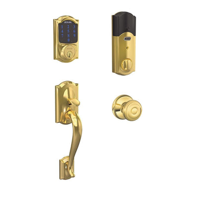 Camelot Bright Brass Connect Smart Lock with Alarm and Georgian Door Knob Handleset - Super Arbor