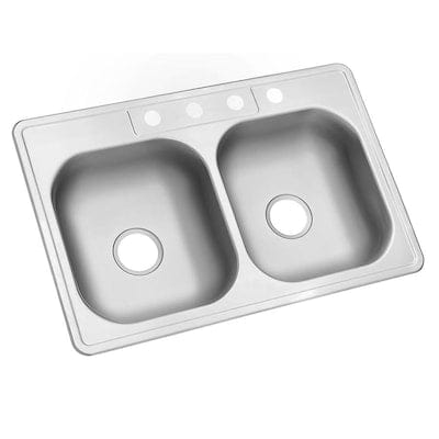 Kingsford 33-in x 22-in Satin Double Equal Bowl Drop-In 4-Hole Residential Kitchen Sink