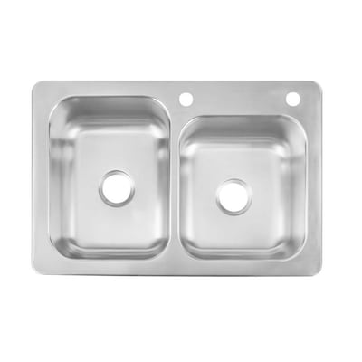 Elkay 33-in x 22-in Satin Double Offset Bowl Drop-In or Undermount 2-Hole Residential Kitchen Sink