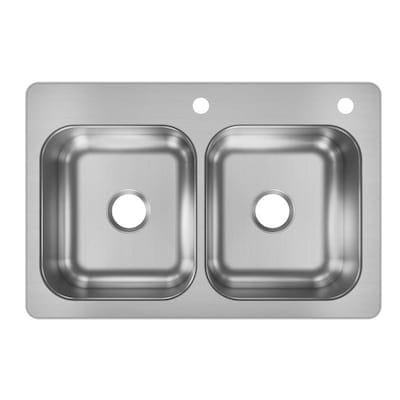 Elkay 33-in x 22-in Stainless Steel Double Equal Bowl Drop-In or Undermount 2-Hole Residential Kitchen Sink