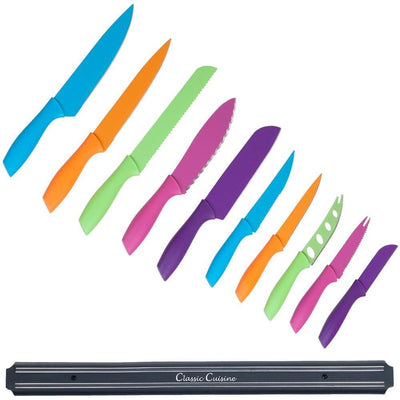 10-Piece Colorful Stainless Steel Culinary Knife Set with Magnetic Bar - Super Arbor