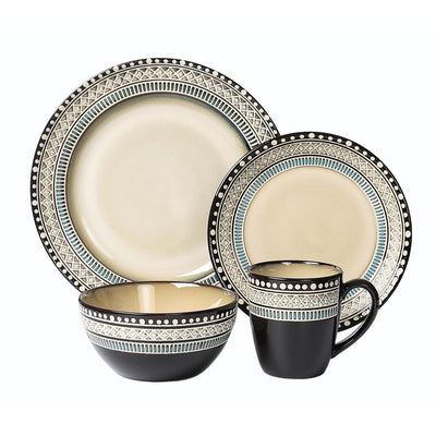 16-Piece Casual Neutral and Blue Stoneware Dinnerware Set (Service for 4) - Super Arbor