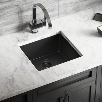 All-in-One Dualmount Granite Composite 18 in. Single Bowl Kitchen Sink in Black - Super Arbor