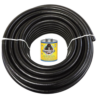 1 1/2 in. x 25 ft. Black PVC Schedule 40 Flexible Pipe with Gorilla Glue