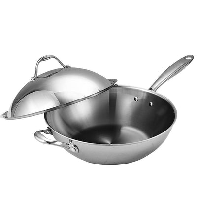 13 in. Multi-Ply Clad Stainless Steel Wok Stir Fry Pan with Dome Lid - Super Arbor