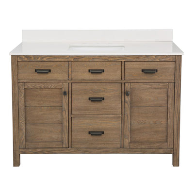 Stanhope 49 in. W x 22 in. D Vanity in Reclaimed Oak with Engineered Stone Vanity Top in Crystal White with White Sink - Super Arbor