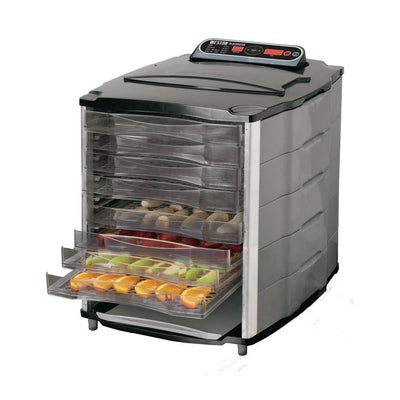 10-Tray Black and Silver Food Dehydrator with Temperature Display - Super Arbor