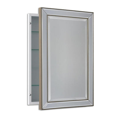 16 in. W x 26 in. H x 5 in. D Framed Single Door Recessed Metro Beaded Bathroom Medicine Cabinet in Silver - Super Arbor