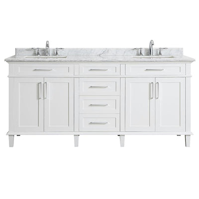 Sonoma 72 in. W x 22 in. D Bath Vanity in White with Carrara Marble Top with White Sinks - Super Arbor