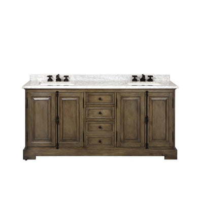Clinton 72 in. W Double Vanity in Almond Latte with Natural Marble Vanity Top in White with White Sink - Super Arbor