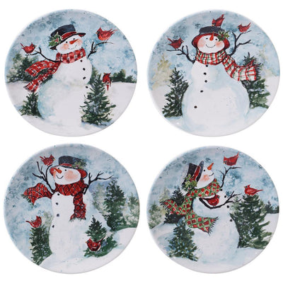 Watercolor Snowman 4-Piece Holiday Multicolored Earthenware 11 in. Dinner Plate Set (Service for 4) - Super Arbor