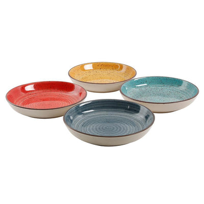 12.05 oz. Assorted Colors Stoneware Pasta Bowls (4-Piece) - Super Arbor