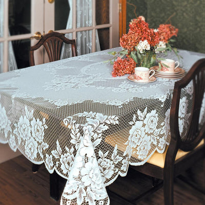 Victorian Rose Rectangle White Polyester Tablecloth - Super Arbor