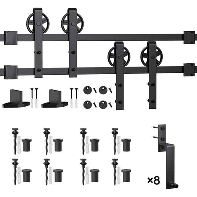 11 ft./132 in. Black Sliding Bypass Barn Door Hardware Track Kit for Double Doors with Non-Routed Floor Guide - Super Arbor
