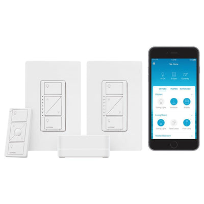 Caseta Wireless Smart Lighting Start Kit with Pico Remote and 2-Dimmer Switches, White - Super Arbor