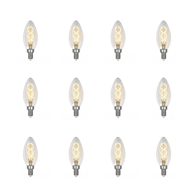 Feit Electric 25-Watt Equivalent B10 Dimmable Candelabra Clear Glass Vintage LED Light Bulb with Spiral Filament Soft White (12-Pack) - Super Arbor