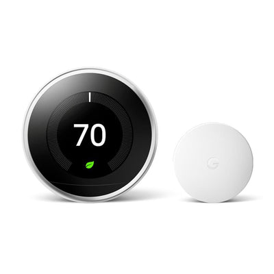 Nest Learning Thermostat 3rd Gen in Polished Steel and Google Nest Temperature Sensor - Super Arbor