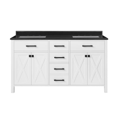 Ainsley 60 in. W x 22 in. D Vanity in White with Granite Vanity Top in Black with White Basins - Super Arbor