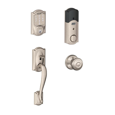 Camelot Satin Nickel Sense Smart Door Lock with Georgian Knob Door Handleset - Super Arbor