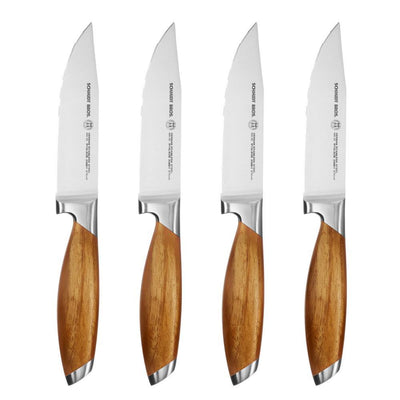 4-Piece Stainless Steel Cutlery Bonded Teak Jumbo Steak Knife Set in Wood Gift Box - Super Arbor