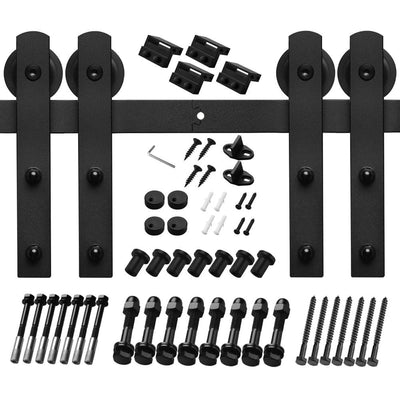 10 ft./120 in. Black Steel Straight Strap Sliding Barn Door Track and Hardware Kit for Double Doors with Floor Guide - Super Arbor