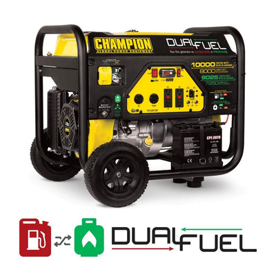 CHAMPION POWER EQUIPMENT 10,000/8,000-Watt Dual Fuel Push Start Gasoline Powered Portable Generator