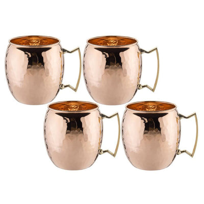 16 oz. Solid Copper Hammered Moscow Mule Mug with Unlined Non-Lacquered (Set of 4) - Super Arbor