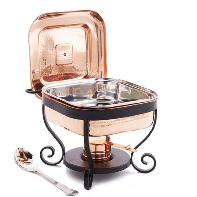 11 in. x 10 in. x 9 in. Hammered Copper Chafing Dish and 3 Qt. Stainless Steel Spoon - Super Arbor