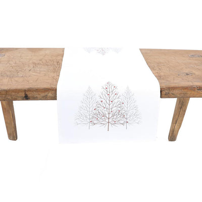 15 in. x 70 in. Festive Trees Embroidered Christmas Table Runner, White - Super Arbor