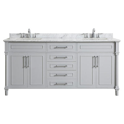 Aberdeen 72 in. W x 22 in. D Bath Vanity in Dove Grey with Carrara Marble Top with White Sinks - Super Arbor