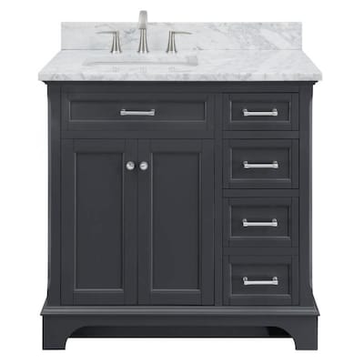 Scott Living Roveland 36-in Dark Gray Single Sink Bathroom Vanity with Natural Carrara Marble Top