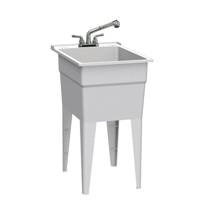 18 in. x 24 in. Polypropylene Granite Laundry Sink with 2 Hdl Non Metallic Pullout Faucet and Installation Kit - Super Arbor