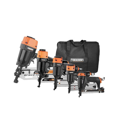 Pneumatic Framing and Finishing Nailers and Staplers Combo Kit with Canvas Bag and Fasteners (5-Piece) - Super Arbor
