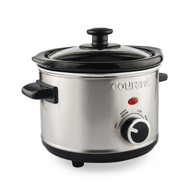 1.5 Qt. Brushed Stainless Steel Slow Cooker with Temperature Settings and Tempered Glass Lid - Super Arbor