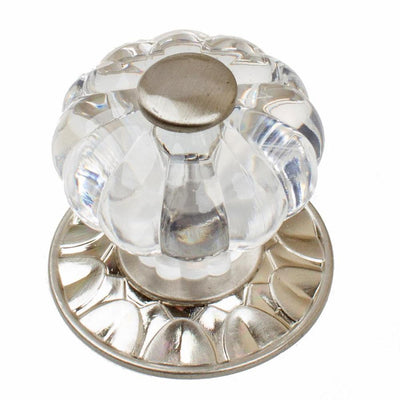 1-1/4 in. Satin Nickel Clear Acrylic Melon Cabinet Drawer Knobs with Backplate (10-Pack) - Super Arbor