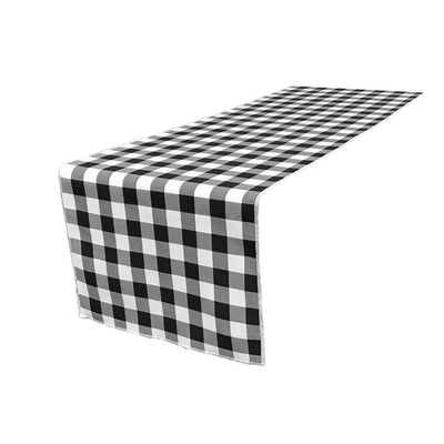 14 in. x 108 in. White and Black Polyester Gingham Checkered Table Runner - Super Arbor