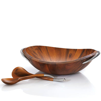 20 in. 32 oz. Braid Wooden Salad Bowl with Servers - Super Arbor