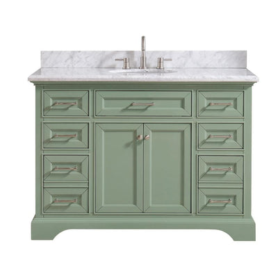 Windlowe 49 in. W x 22 in. D x 35 in. H Bath Vanity in Green with Carrera Marble Vanity Top in White with White Sink - Super Arbor