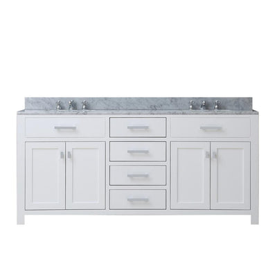 Madison 72 in. Vanity in Modern White with Marble Vanity Top in Carrara White - Super Arbor