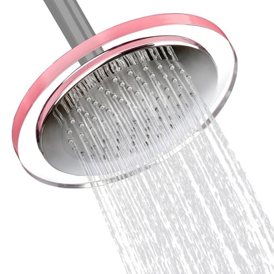 1-Spray 11.81 in. Single Wall Mount Fixed Rain Shower Head in Pink - Super Arbor
