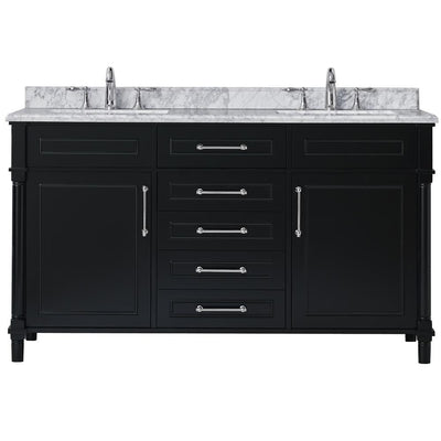 Aberdeen 60 in. W x 22 in. D Vanity in Black with Carrara Marble Top with White Sinks - Super Arbor