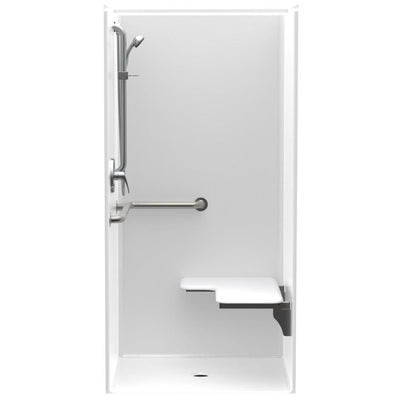 Accessible AcrylX 36 in. x 36 in. x 75 in. 1-Piece Shower Stall with Right Seat & Center Drain in White - Super Arbor