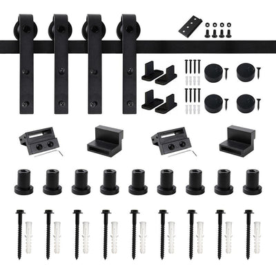 11 ft./132 in. Frosted Black Sliding Barn Door Hardware Track Kit for Double Doors with Non-Routed Floor Guide - Super Arbor