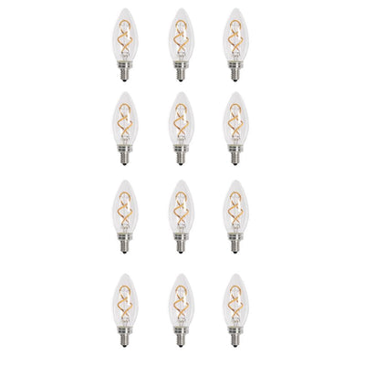 Feit Electric 25-Watt Equivalent B10 Candelabra Dimmable LED Clear Glass Vintage Light Bulb With Spiral Filament Warm White (12-Pack) - Super Arbor