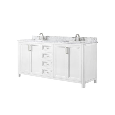 Sandon 72 in. W x 22 in. D Bath Vanity in White with Marble Vanity Top in Carrara White with White Basin - Super Arbor
