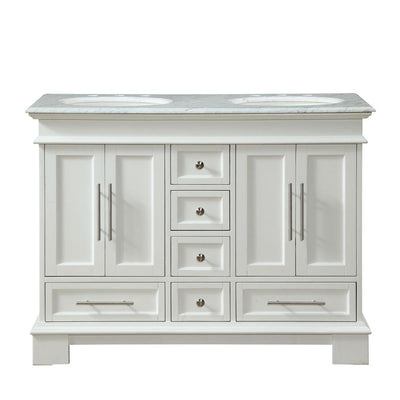 48 in. W x 22 in. D Vanity in White with Marble Vanity Top in Carrara White with White Basin - Super Arbor