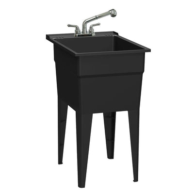 18 in. x 24 in. Recycled Polypropylene Black Laundry Sink with 2 Hdl Non Metallic Pullout Faucet and Installation Kit - Super Arbor