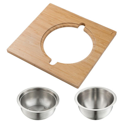 16.75 in. Workstation Kitchen Sink Serving Board Set with Stainless Steel Mixing Bowl and Colander - Super Arbor