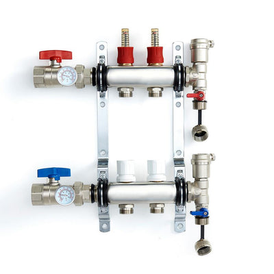 1 in. NPT Inlet x 1/2 in. Stainless Steel Compression Connection 2-Outlet Radiant Heating Manifold